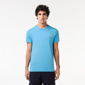 Men's Lacoste Crew Neck Pima Cotton Jersey T-Shirt Bonnie blue | GVS753196