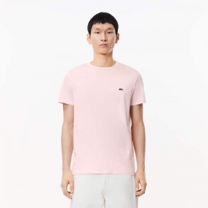 Men's Lacoste Crew Neck Pima Cotton Jersey T-Shirt Light Pink | WPM245370