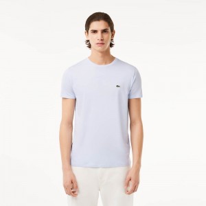 Men's Lacoste Crew Neck Pima Cotton Jersey T-Shirt Phoenix blue | MEY781264