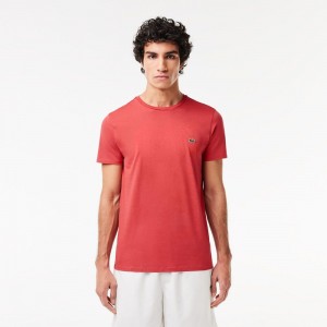 Men's Lacoste Crew Neck Pima Cotton Jersey T-Shirt Pink | EQH549781