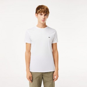 Men's Lacoste Crew Neck Pima Cotton Jersey T-Shirt White | IEF983607