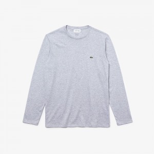 Men's Lacoste Crew Neck Pima Cotton Jersey T-Shirt Grey Chine | MBE651034