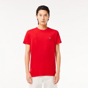 Men's Lacoste Crew Neck Pima Cotton Jersey T-Shirt Red | OWT486017