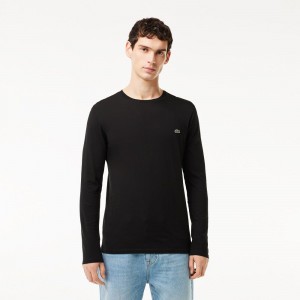 Men's Lacoste Crew Neck Pima Cotton Jersey T-Shirt Black | YNT368029