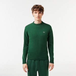 Men's Lacoste Crew Neck Wool Sweater Pine green | WNH714365