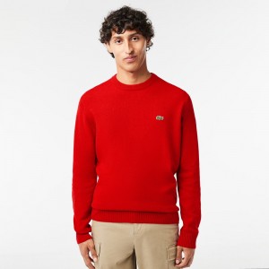 Men's Lacoste Crew Neck Wool Sweater Red | LIQ284571