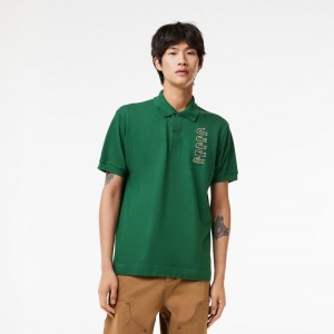 Men's Lacoste Croc Badge Piqué Polo Shirts Pine green | DBY975314