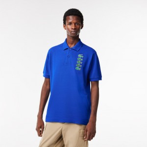 Men's Lacoste Croc Badge Piqué Polo Shirts Gentian blue | ARL546937