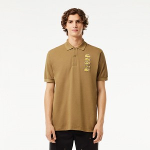 Men's Lacoste Croc Badge Piqué Polo Shirts Brown | ZOH624381