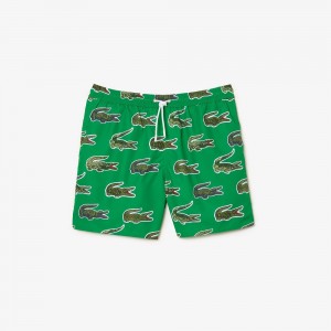 Men's Lacoste Croc Print Swim Trunks Green | HYI496235