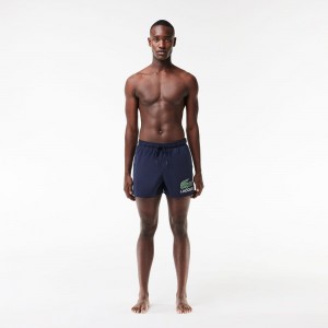 Men's Lacoste Croc Print Swim Trunks Navy Blue | OTX839247