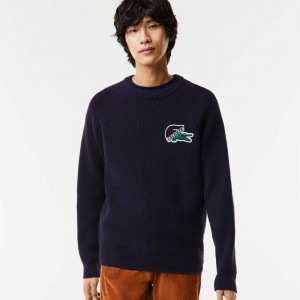 Men's Lacoste Crocodile Sweater Navy Blue | UBY072653