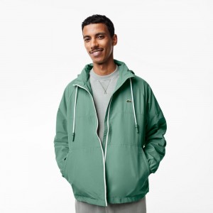 Men's Lacoste Detachable Hood Water-Repellent Jackets Khaki Green | EPN106439