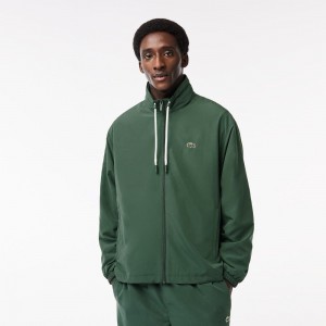 Men's Lacoste Detachable Hood Water-Resistant Jackets Dark Green | QKJ769038