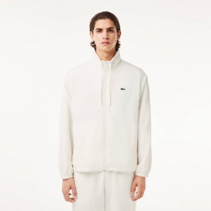 Men's Lacoste Detachable Hood Water-Resistant Jackets White | RFT036974