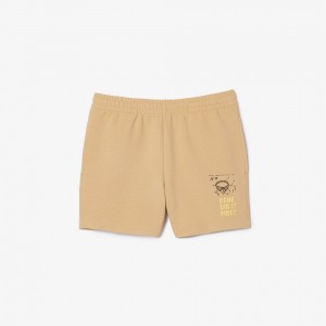 Men's Lacoste Double-Face Printed Piqué Shorts Beige | DUX802791