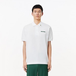 Men's Lacoste Embroidered Polo Shirts White | ION917385