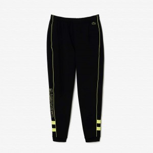 Men's Lacoste Embroidered Regular Fit Sweatpants Black Flashy Yellow | AUX158302