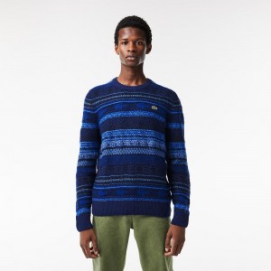 Men's Lacoste Fair Isle Alpaca and Wool Blend Sweater Blue White | BQO738469