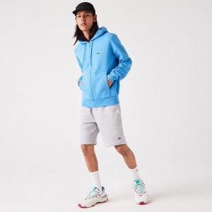 Men's Lacoste Fleece Zip-Up Hoodie Blue | NFZ760428