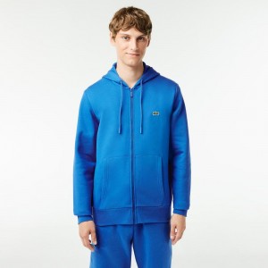 Men's Lacoste Fleece Zip-Up Hoodie Blue | QSE285347