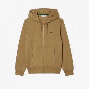 Men's Lacoste Fleece Zip-Up Hoodie Brown | CTQ637210