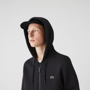 Men's Lacoste Fleece Zip-Up Hoodie Grey | UZV427913