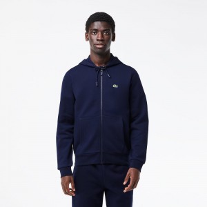 Men's Lacoste Fleece Zip-Up Hoodie Navy Blue | EPA041678