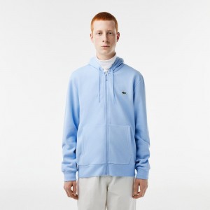 Men's Lacoste Fleece Zip-Up Hoodie Pastel blue | IXT079284