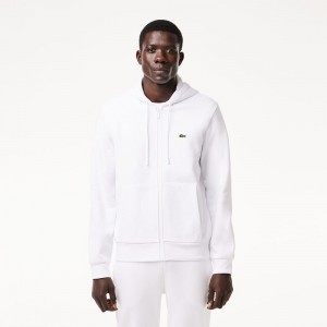 Men's Lacoste Fleece Zip-Up Hoodie White | IEY308572