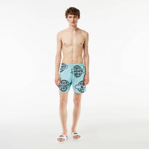 Men's Lacoste Globe Print Shorts Light Green Black | EUV706382