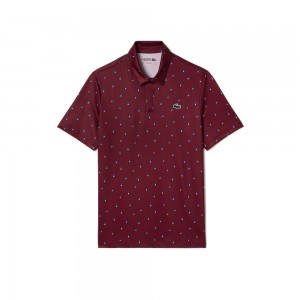 Men's Lacoste Golf Print Recycled Polyester Polo Shirts Bordeaux Blue | HBL269157