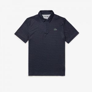 Men's Lacoste Golf Print Recycled Polyester Polo Shirts Navy Blue Bordeaux | BYG295870