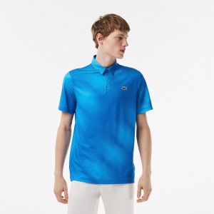 Men's Lacoste Golf Print Recycled Polyester Polo Shirts Blue | NBA587692