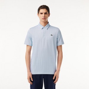 Men's Lacoste Golf Print Recycled Polyester Polo Shirts Light Blue White | LRD805971