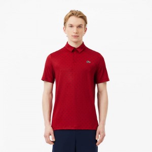 Men's Lacoste Golf Print Recycled Polyester Polo Shirts Bordeaux Navy Blue | VFN792863