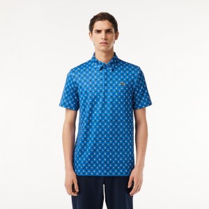 Men's Lacoste Golf Print Recycled Polyester Polo Shirts Blue Light Blue | QJX813074