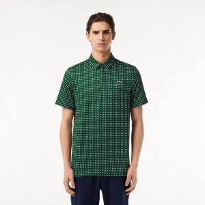 Men's Lacoste Golf Print Recycled Polyester Polo Shirts Green White | NFP372496