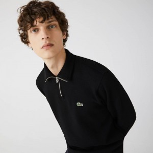 Men's Lacoste Half-Zip Cotton Sweatshirt Black | GMV429568