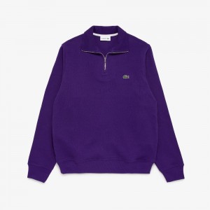 Men's Lacoste Half-Zip Cotton Sweatshirt Purple | OHT764853