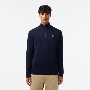 Men's Lacoste Half-Zip Wool Sweater Navy Blue | VKL170295