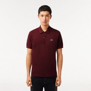 Men's Lacoste Heathered Petit Piqué Cotton Polo Shirts Dark Bordeaux | JZR326849