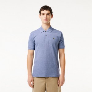 Men's Lacoste Heathered Petit Piqué Cotton Polo Shirts Blue Chine | QMD128679