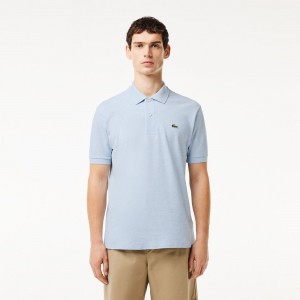 Men's Lacoste Heathered Petit Piqué Cotton Polo Shirts Blue Chine | XVL163749