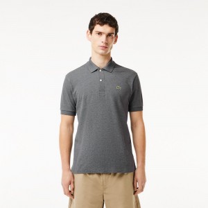 Men's Lacoste Heathered Petit Piqué Cotton Polo Shirts Grey Chine | VDR562791