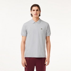 Men's Lacoste Heathered Petit Piqué Cotton Polo Shirts Grey Chine | FSD241386