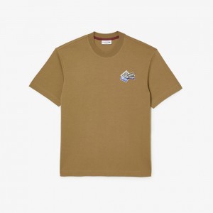 Men's Lacoste Heavy Cotton Jersey Multi Badge T-Shirt Brown | LRU605187