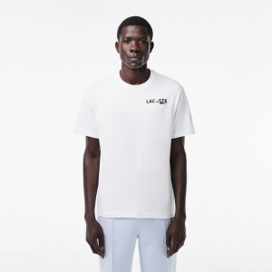 Men's Lacoste Heavy Cotton Printed Jersey T-Shirt White | WNS743581