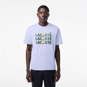 Men's Lacoste Heavy Cotton Tennis Ball Print T-Shirt Phoenix blue | JFA854719