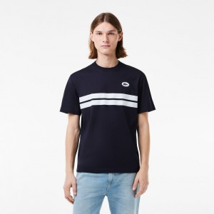 Men's Lacoste Heritage Print Cotton T-Shirt Abysm blue | OVM743596